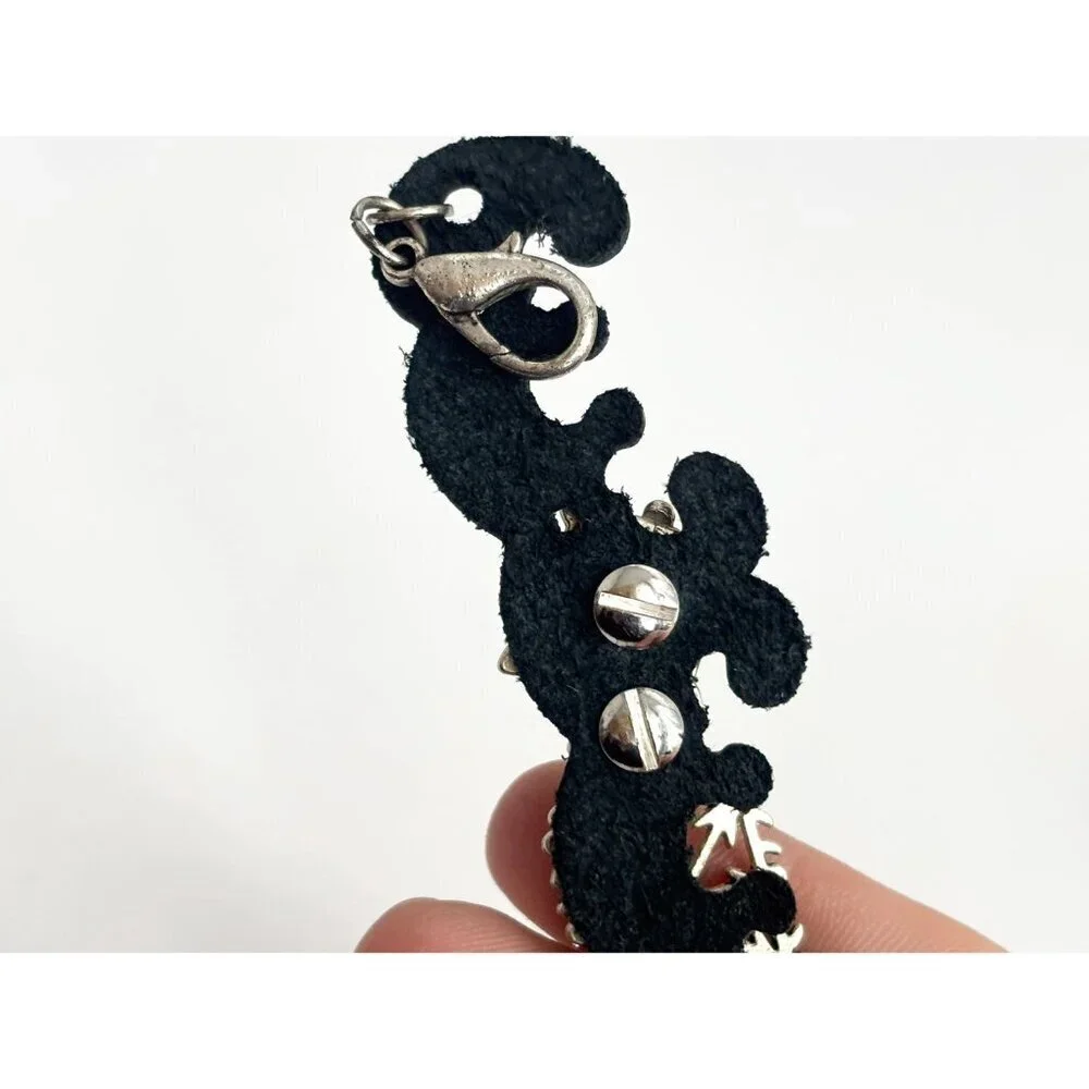 Faux Black Leather Boho Gemstone Silver T Adjustable Vintage Bracelet - 7